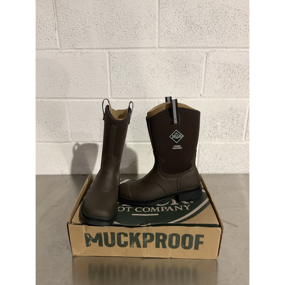 Muck Boot Chore Western 12" Mid Boots Womens Size 8 Brown Waterproof Square Toe